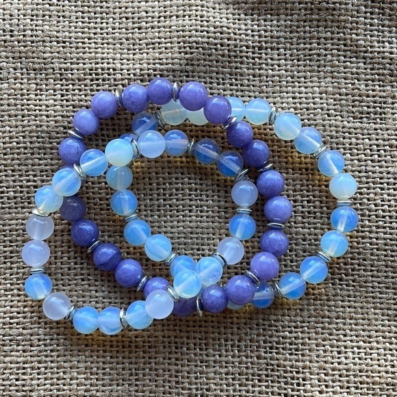 White Agate lavender quarts Beads Round Crystal Energy Stone Stackable bracelet - Picture 6 of 6